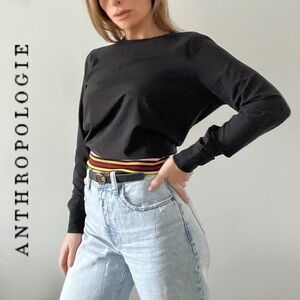 ANTHROPOLOGIE C&C California Open Back Long-Sleeve Top Black Retro Hem Small